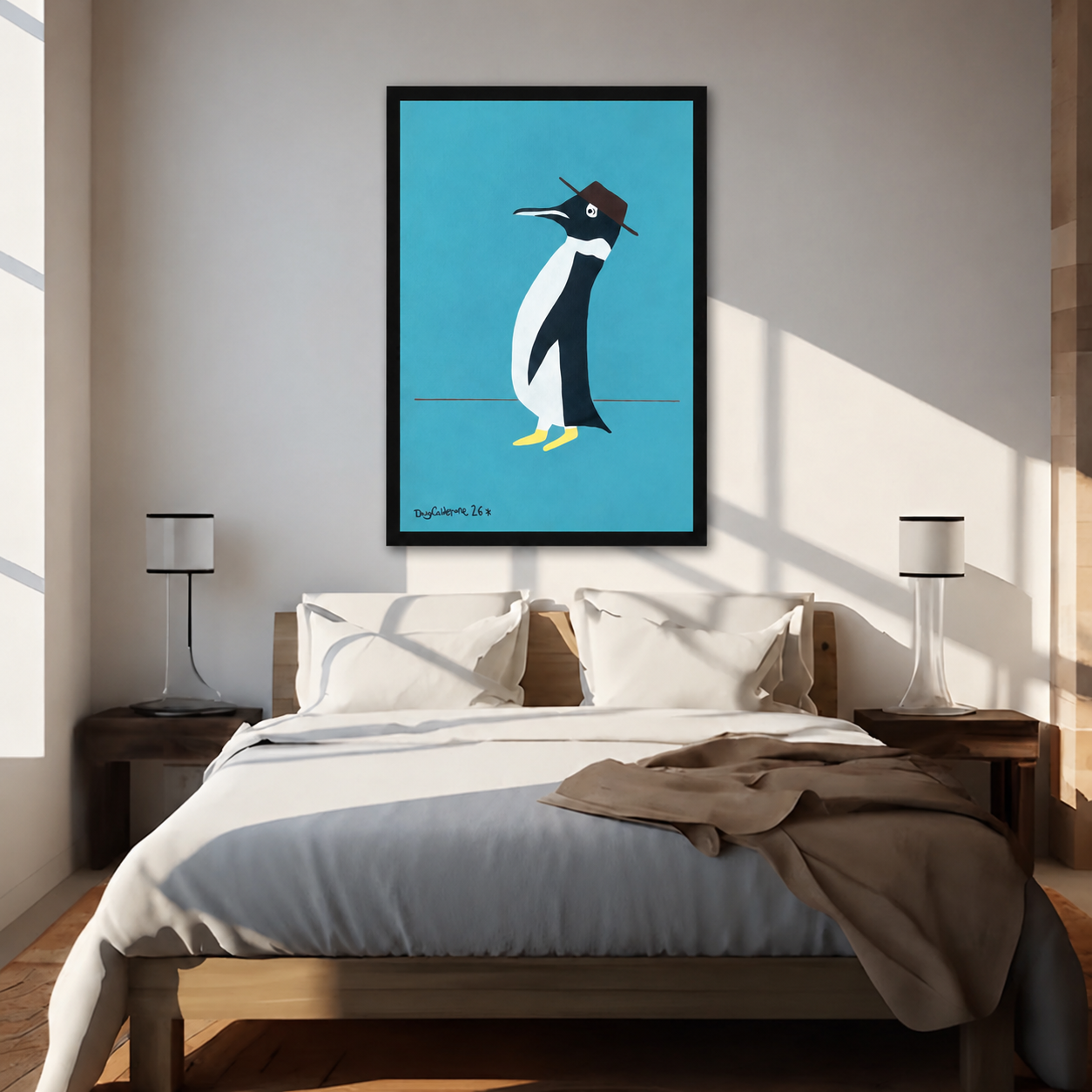 Quirky Penguin with Hat Minimalist Canvas Art