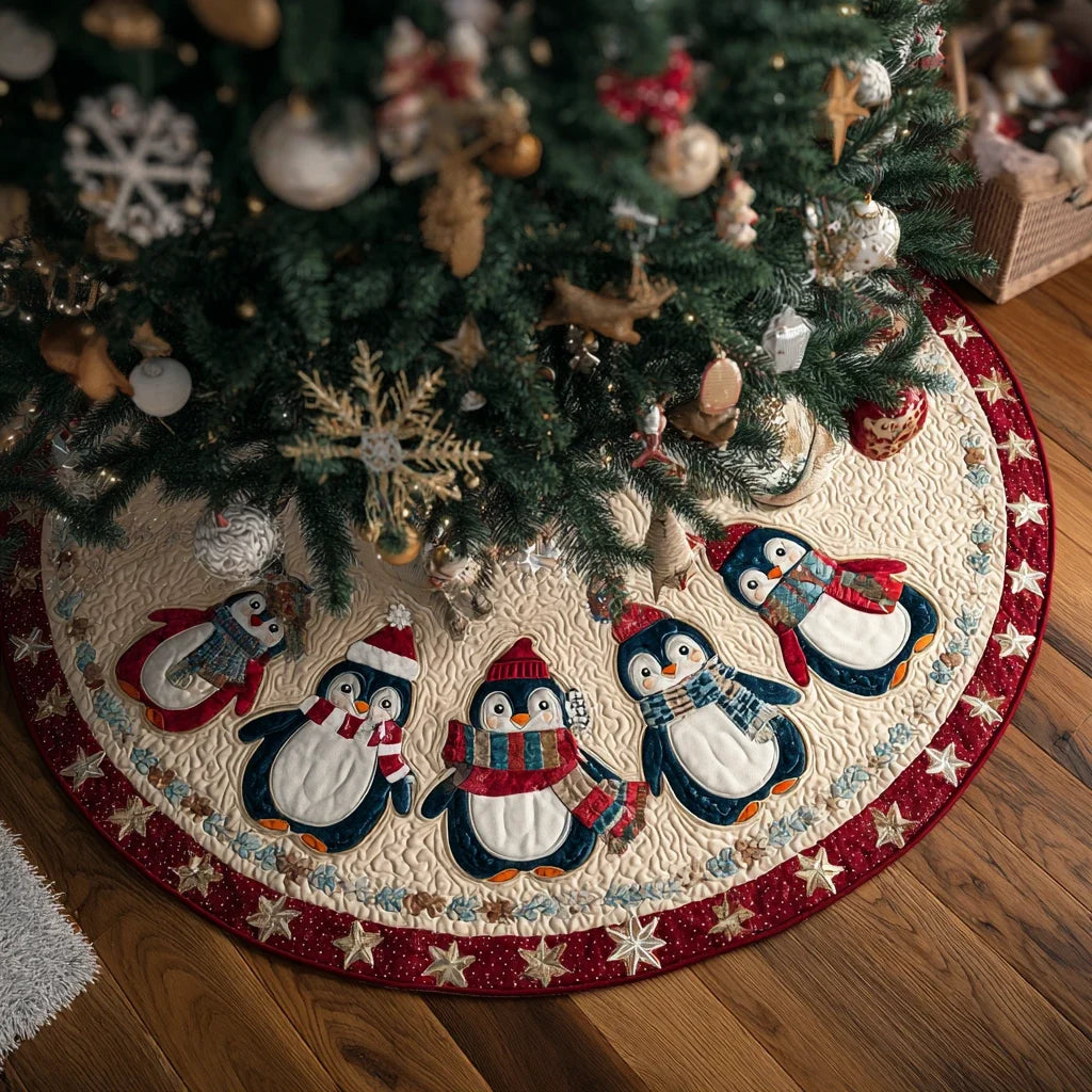 Penguin Spirit Christmas Quilted Tree Skirt