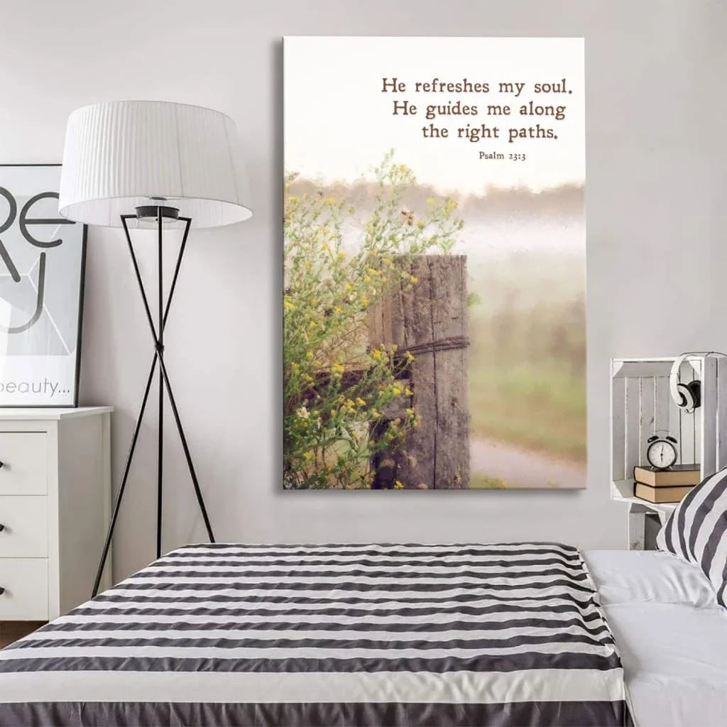 he refreshes my soul he guides me along the right paths canvas wall art (Landscape) (view 4)