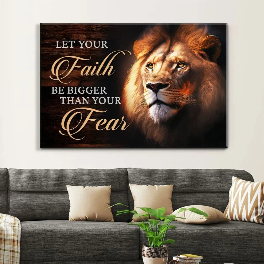 lion of judah let your faith be bigger than your fear wall art canvas (Landscape) (view 4)
