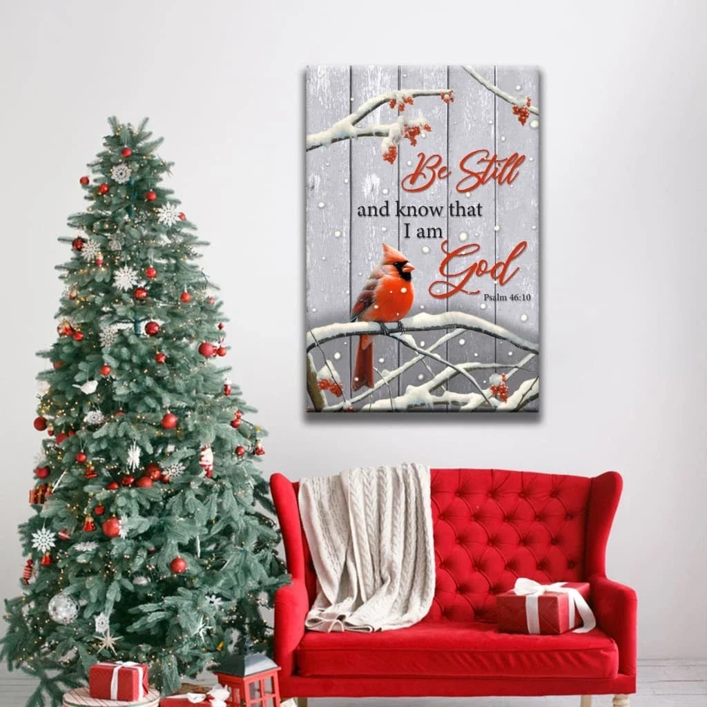 be still and know psalm 46 10 cardinal christmas wall art canvas (view 5)