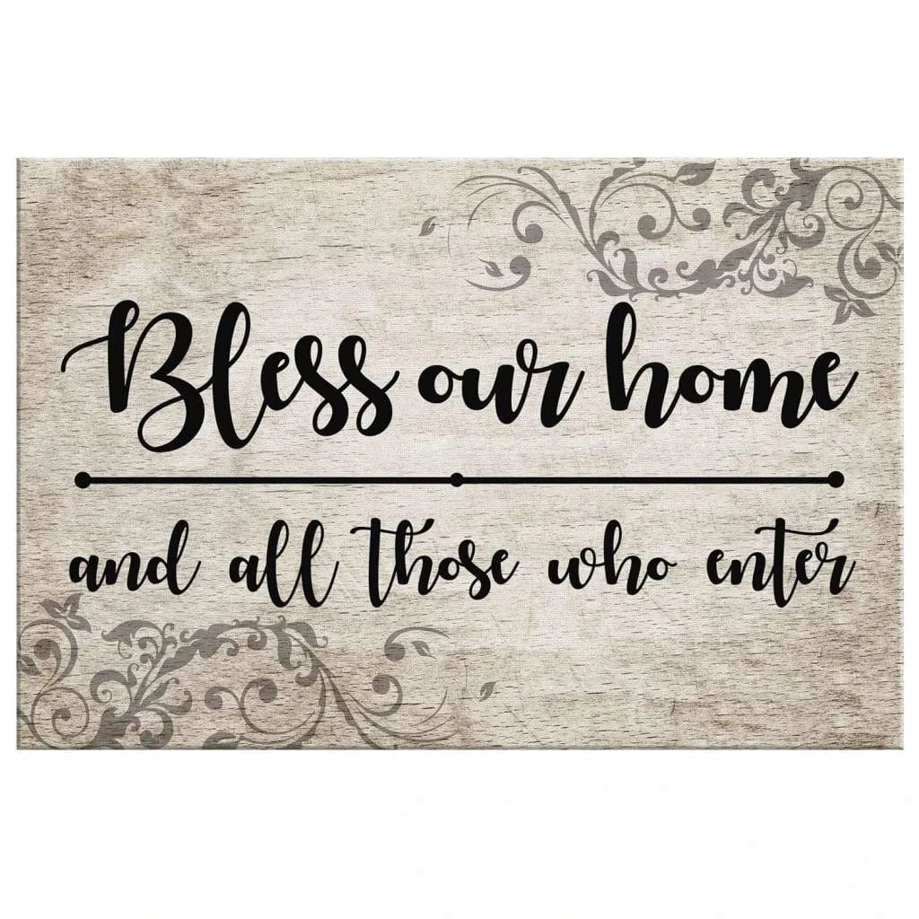 bless our home and all those who enter canvas print welcome wall art (Landscape) (view 4)