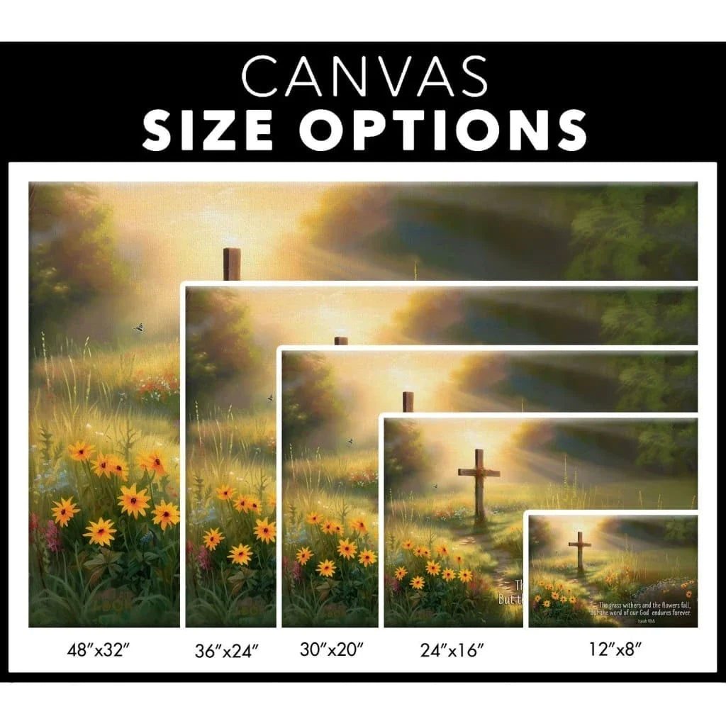 christian wall art isaiah 40 8 the word of our god endures forever canvas wooden cross field (Landscape) (view 4)