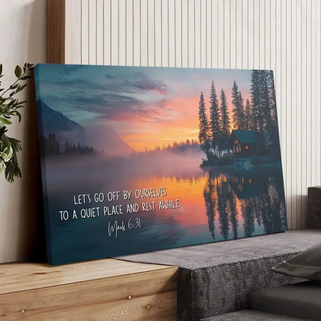 let s go off by ourselves to a quiet place and rest awhile mark 6 31 wall art canvas (Landscape) (view 7)