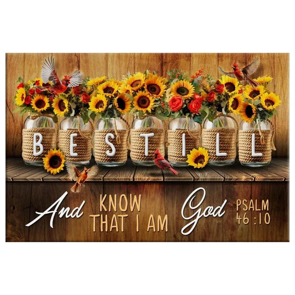 be still and know that i am god psalm 46 10 mason jar flowers wall art canvas (Landscape) (view 7)