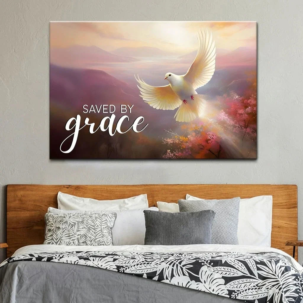 saved by grace canvas divine sunrise and dove christian wall art (Landscape) (view 4)