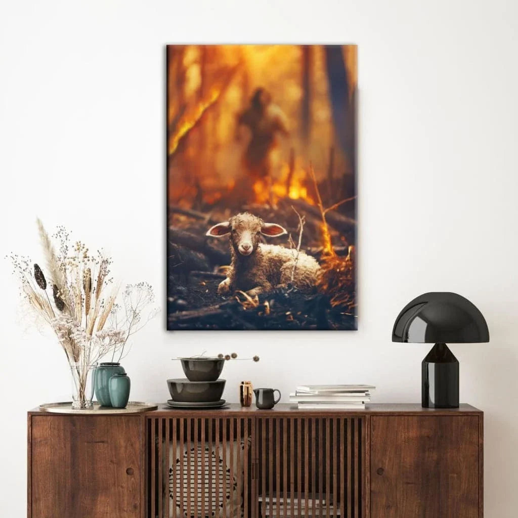 jesus rescues the lamb from the fire christian wall art canvas (view 6)