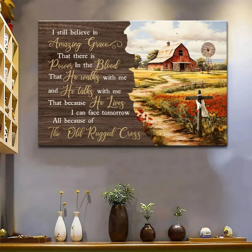 i still believe in amazing grace old red barn wall art canvas (Landscape) (view 4)