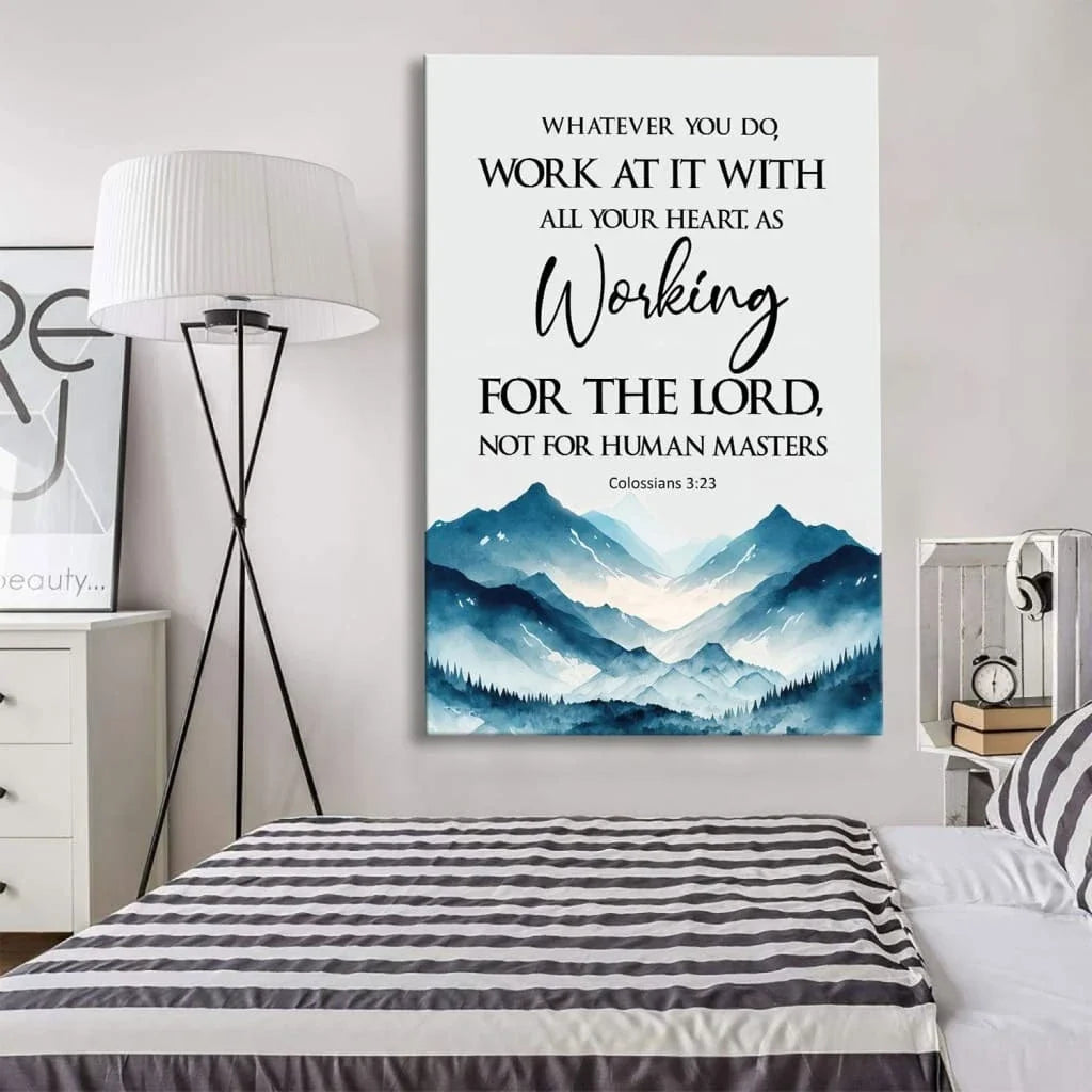 whatever you do work at it with all your heart colossians 3 23 wall art canvas print (Landscape) (view 3)