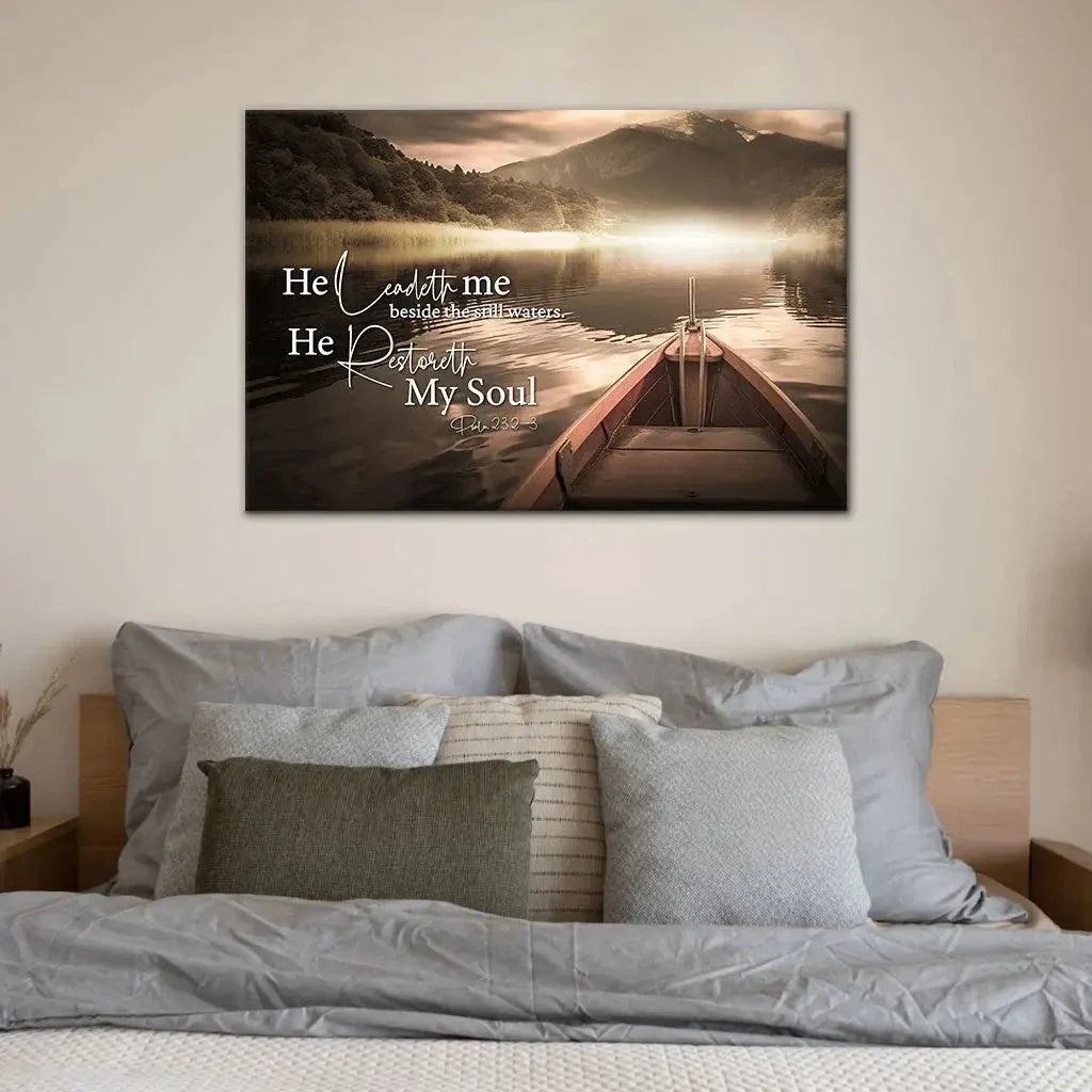 he leadeth me beside the still waters psalm 23 2 3 wall art canvas (Landscape) (view 7)