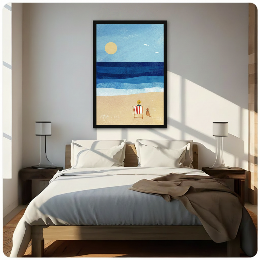 Person and Dog Beach Day Coastal Canvas Wall Art