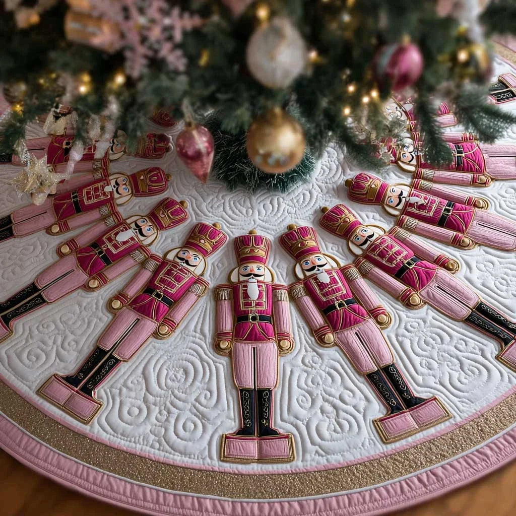 Pink Royal Nutcracker Christmas Quilted Tree Skirt