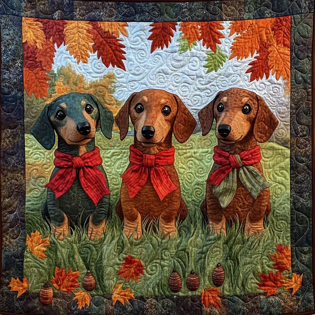 Playful Dachshund Quilt Blanket