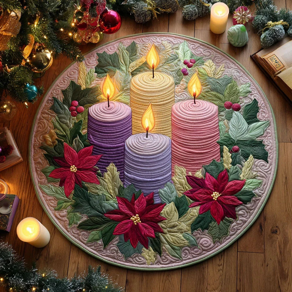 Poinsettia Advent Light Quilted Round Mat