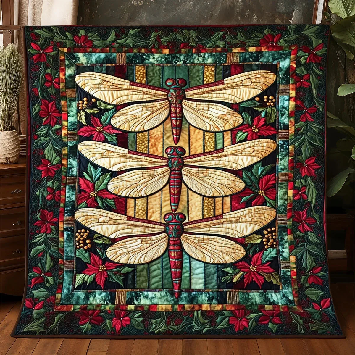 Poinsettia Glowfly Quilt Blanket