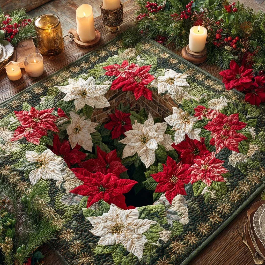 Poinsettia Hollow Quilted Table Topper
