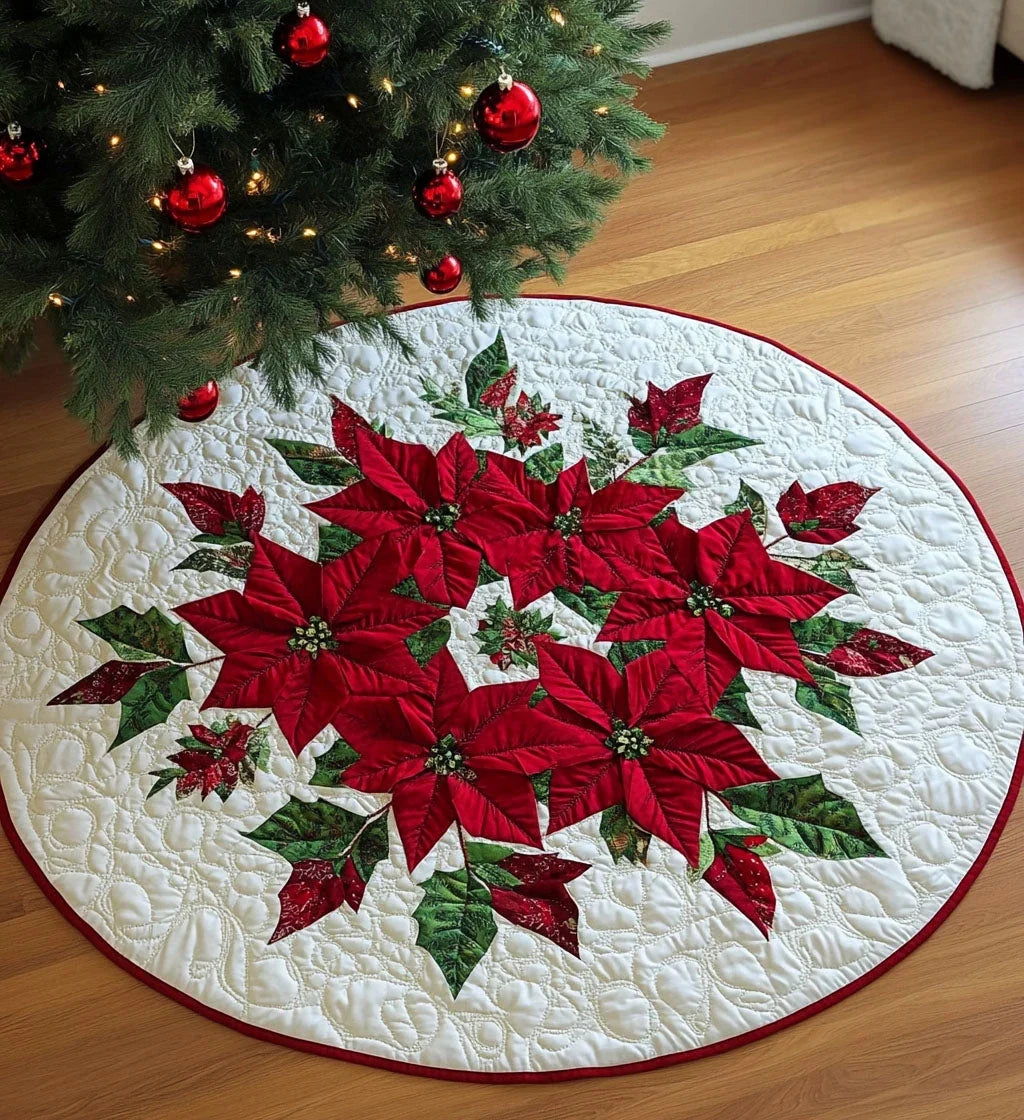 Poinsettia Pattern Quilted Round Mat