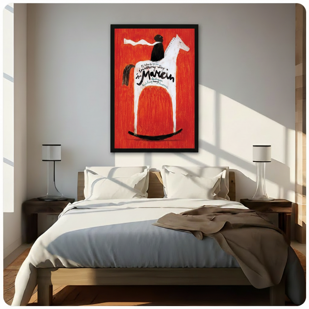 Folk Art Rocking Horse Red Canvas Art Wall Art