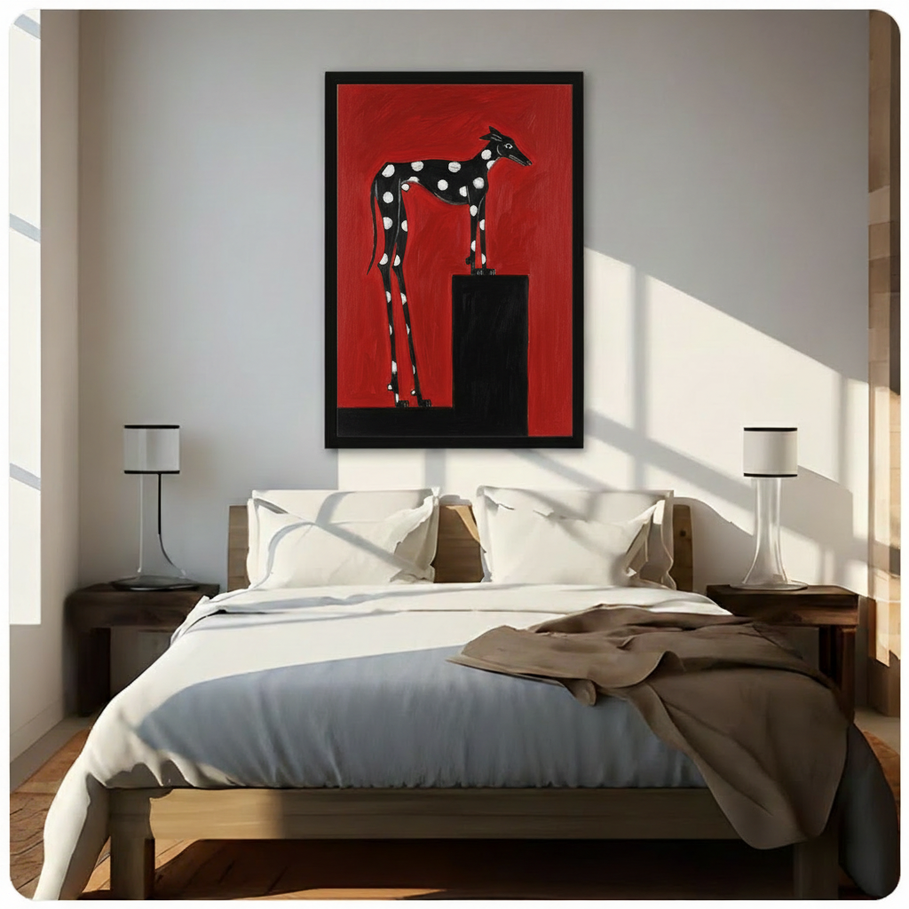 Polka Dot Greyhound Red Canvas Wall Art