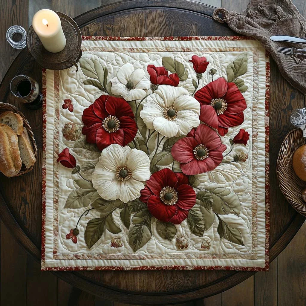 Poppy Garden Bliss Quilted Table Topper