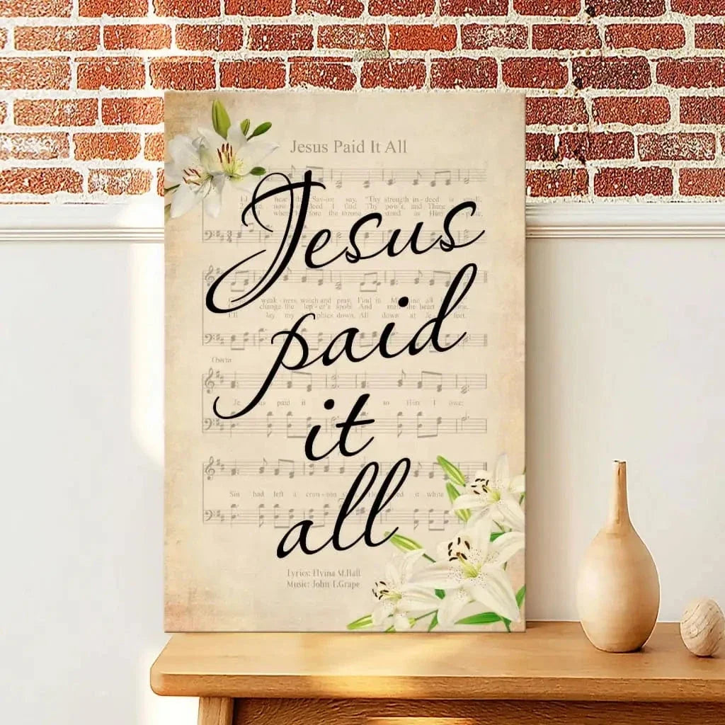jesus paid it all sheet music christian wall art canvas (Landscape) (view 9)