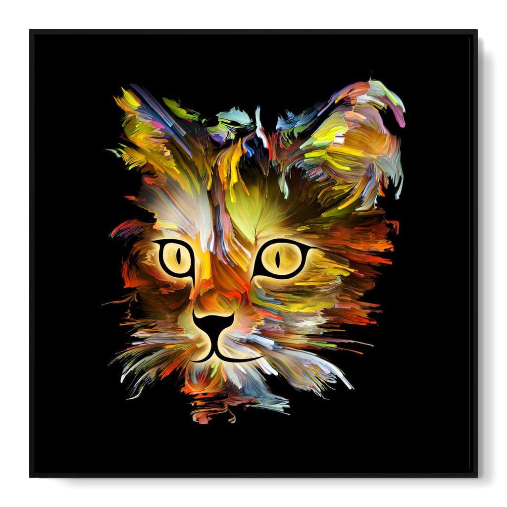 Colorful Cat on Black Background Canvas Wall Art