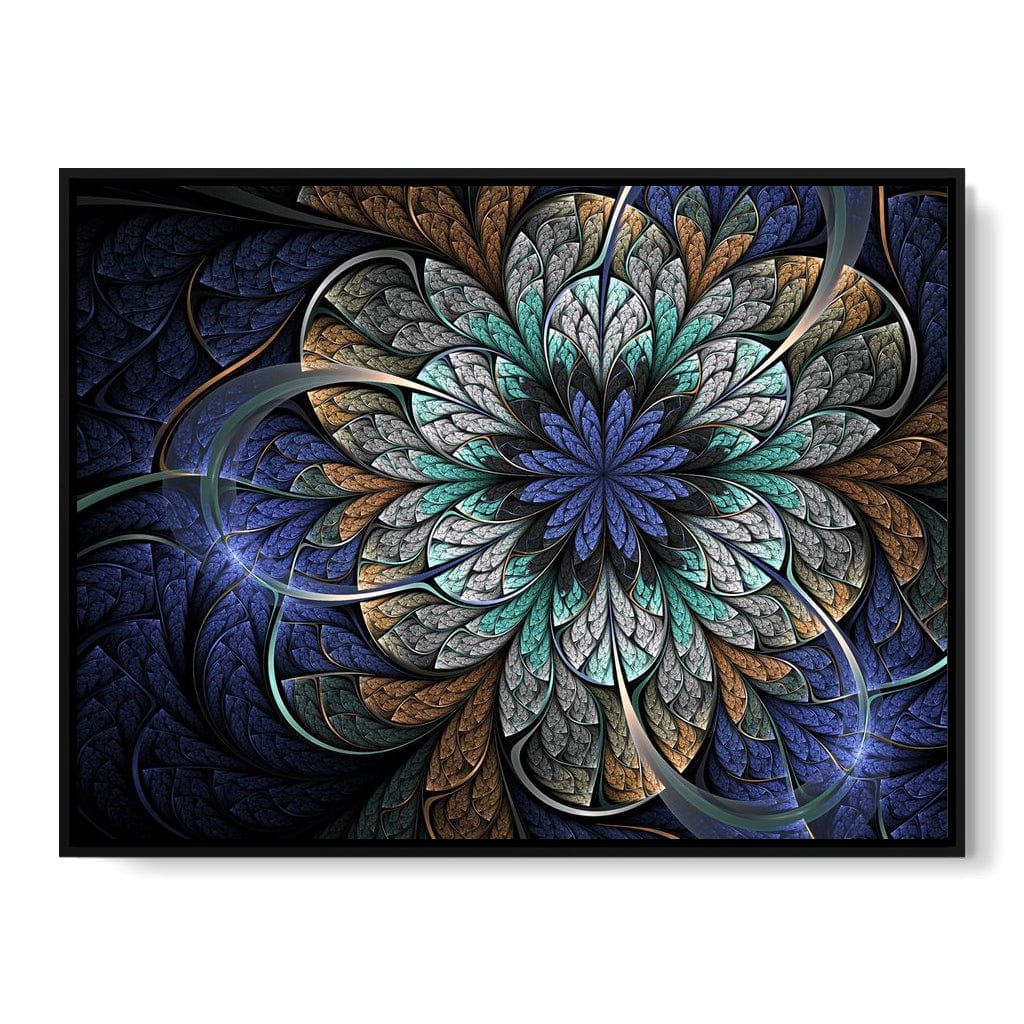 Blue and Gold Fractal Flower Canvas Wall Art