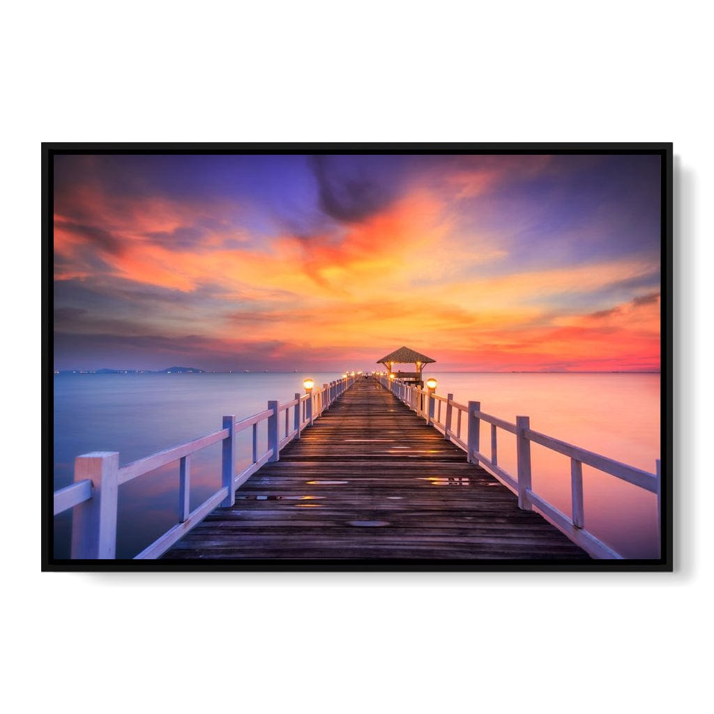 Celebrated Pier Pink Sunset Canvas Wall Art