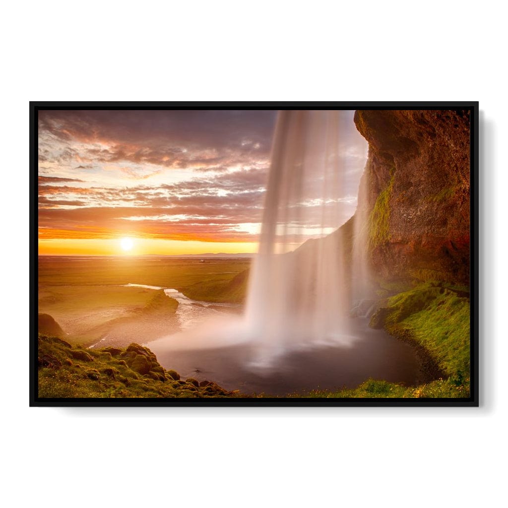 Sunset over Seljalandsfoss Waterfall Canvas Wall Art