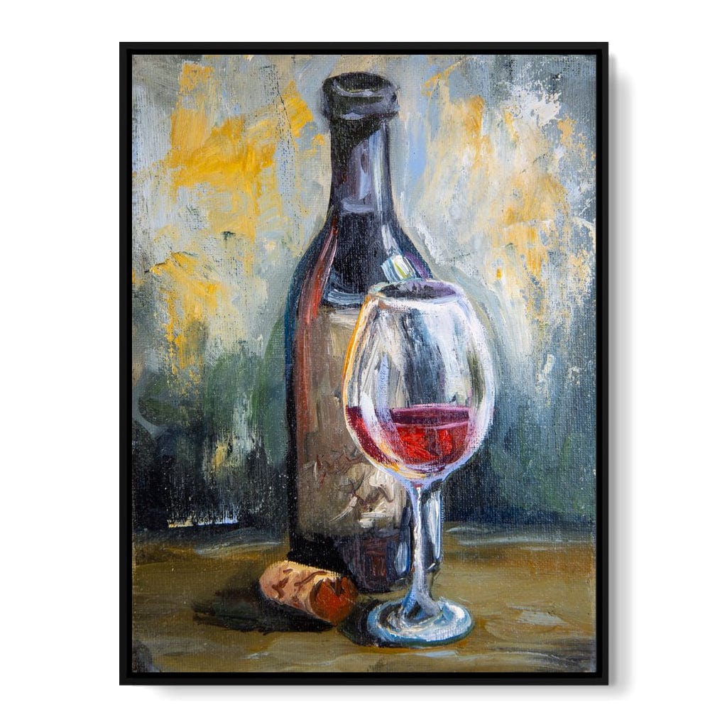 Bottle & Glass of Wine Canvas Wall Art