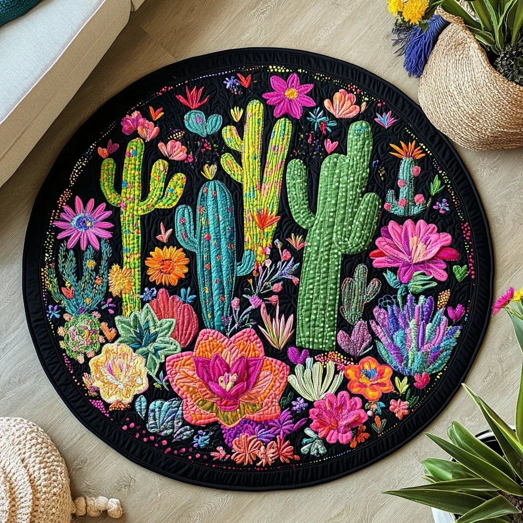 Prickly Pear Oasis Quilted Round Mat