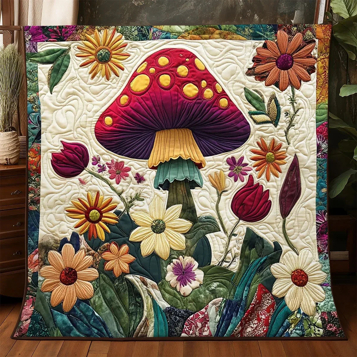 Psychedelic Mushroom Quilt Blanket