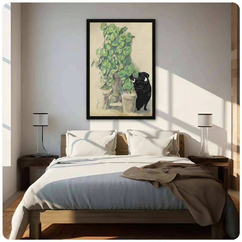 Pug & Botanical Watercolor Canvas Wall Art