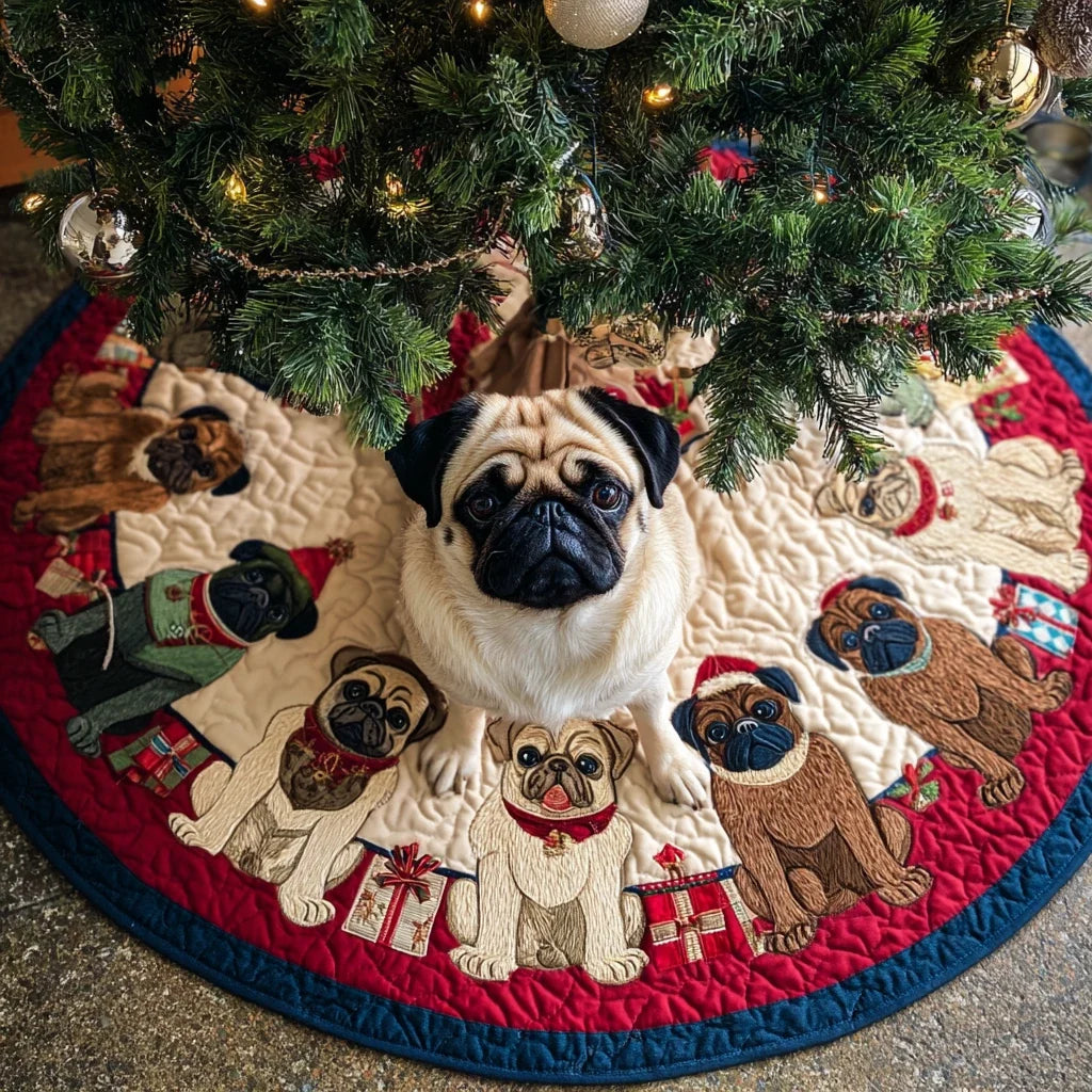 Pug Holiday Christmas Quilted Tree Skirt