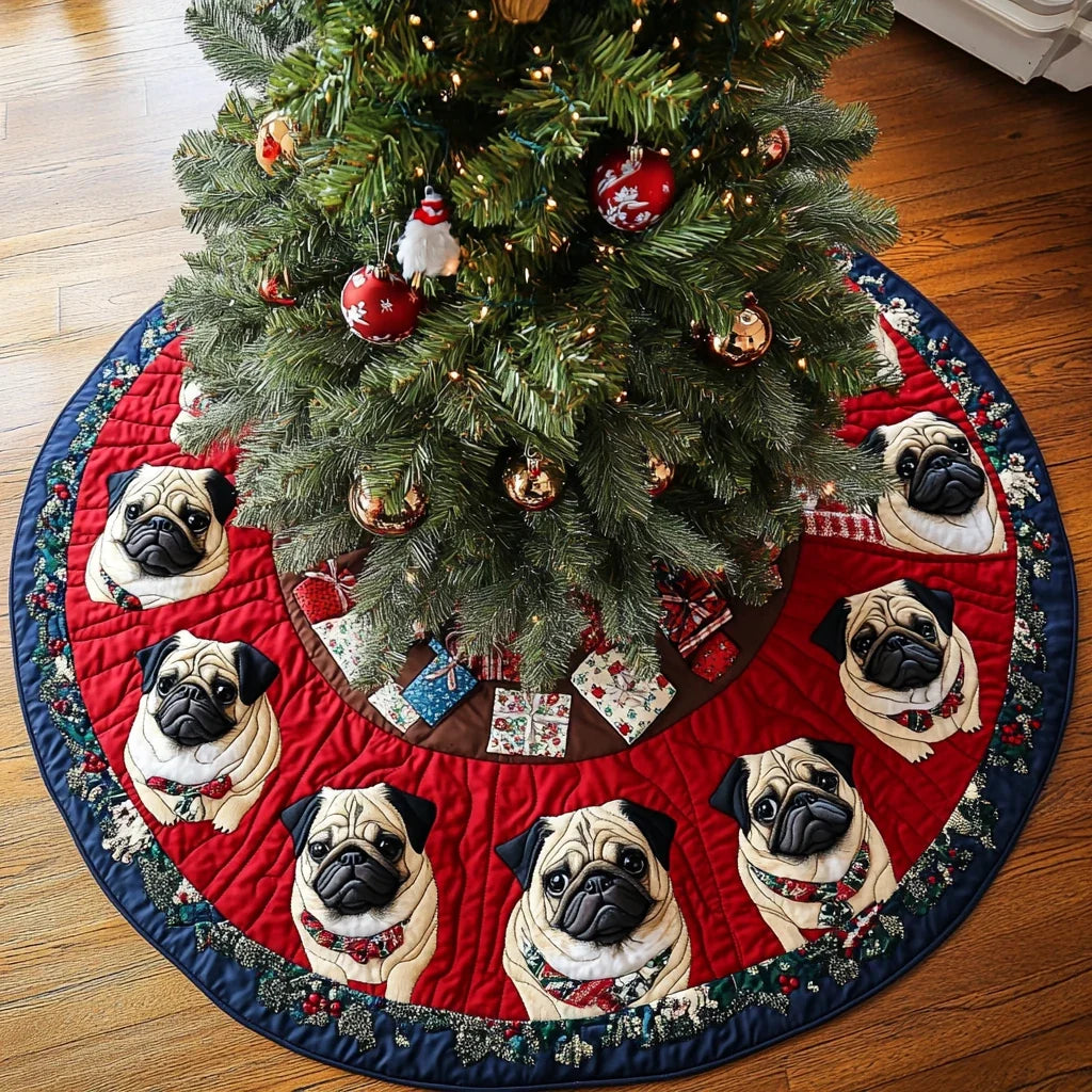 Pug Spirit Christmas Quilted Tree Skirt