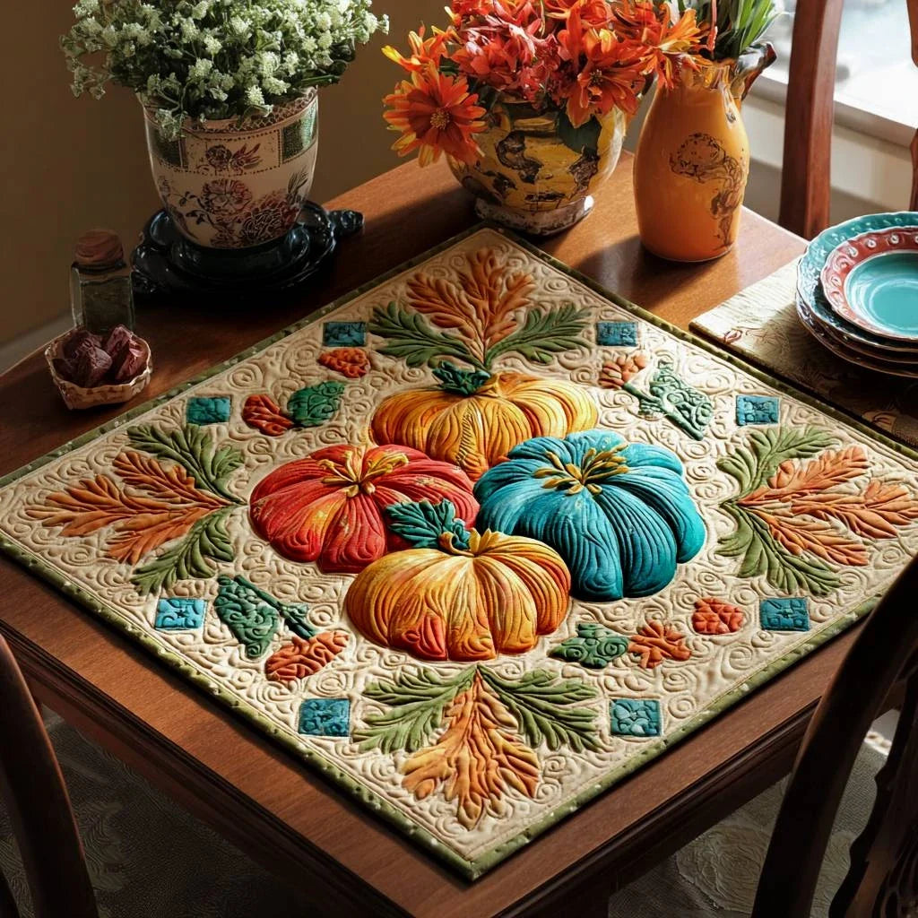 Pumpkin Forest Floor Quilted Table Topper