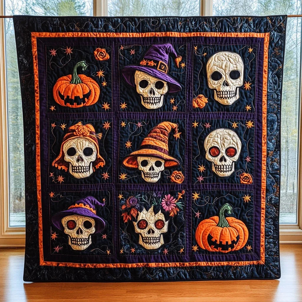 Pumpkin Skulls Quilt Blanket