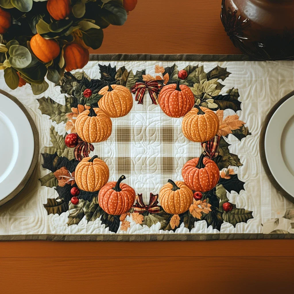 Pumpkin Wreath Charm Quilted Table Runner