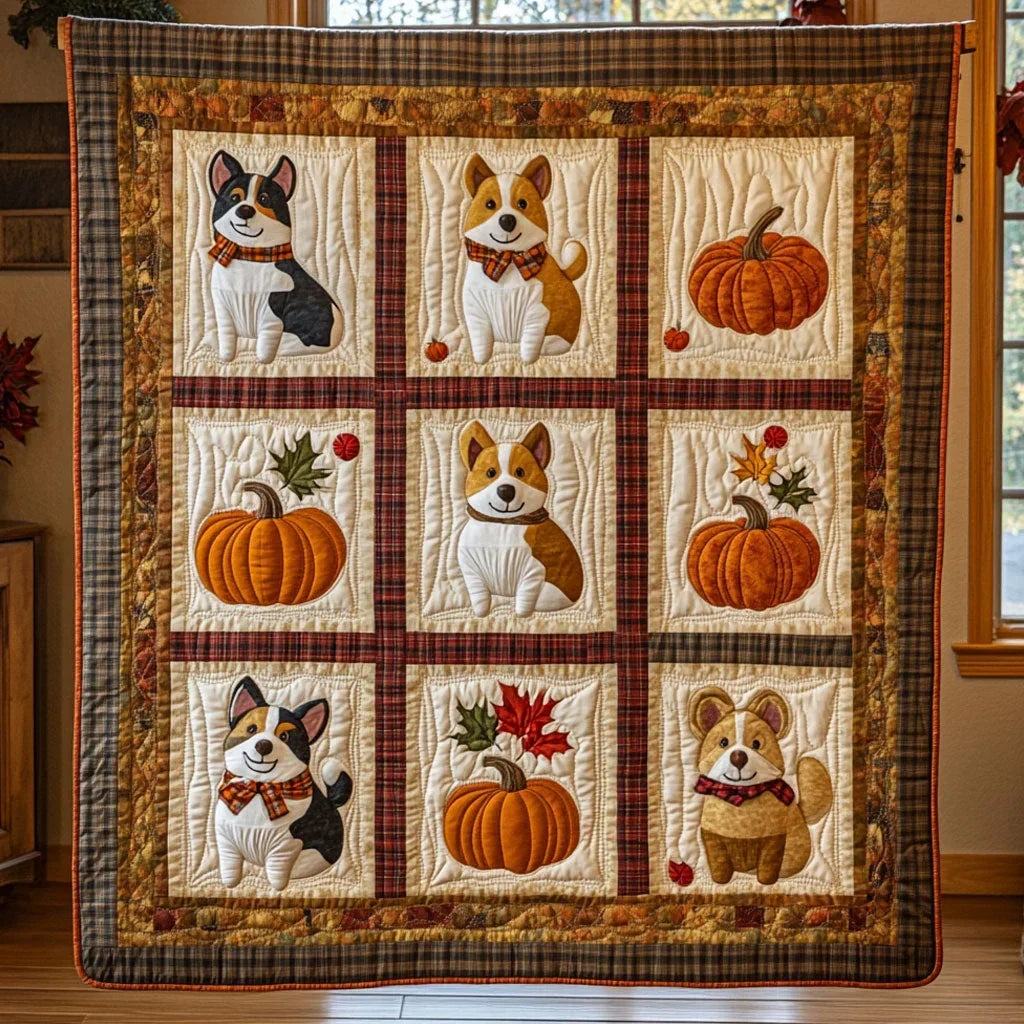 Pup And Pumkin Quilt Blanket