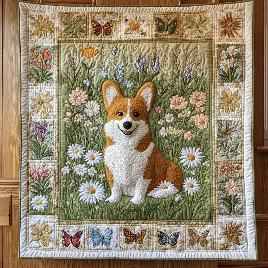 Puppy Blossom Patch Quilt Blanket