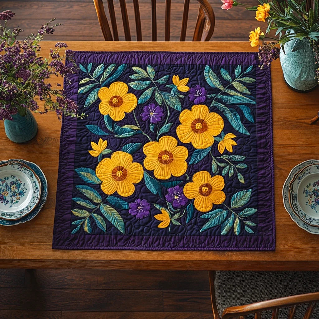 Purple Bloom Quilted Table Topper