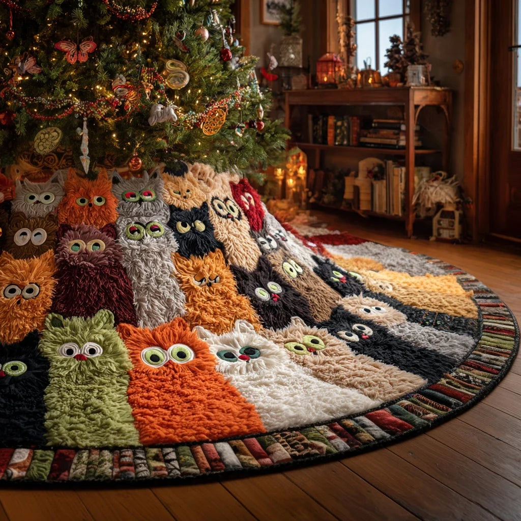 Purrfect Noel Christmas Quilted Tree Skirt