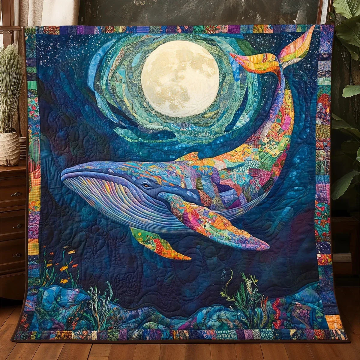 Under The Moon Whale Quilt Blanket