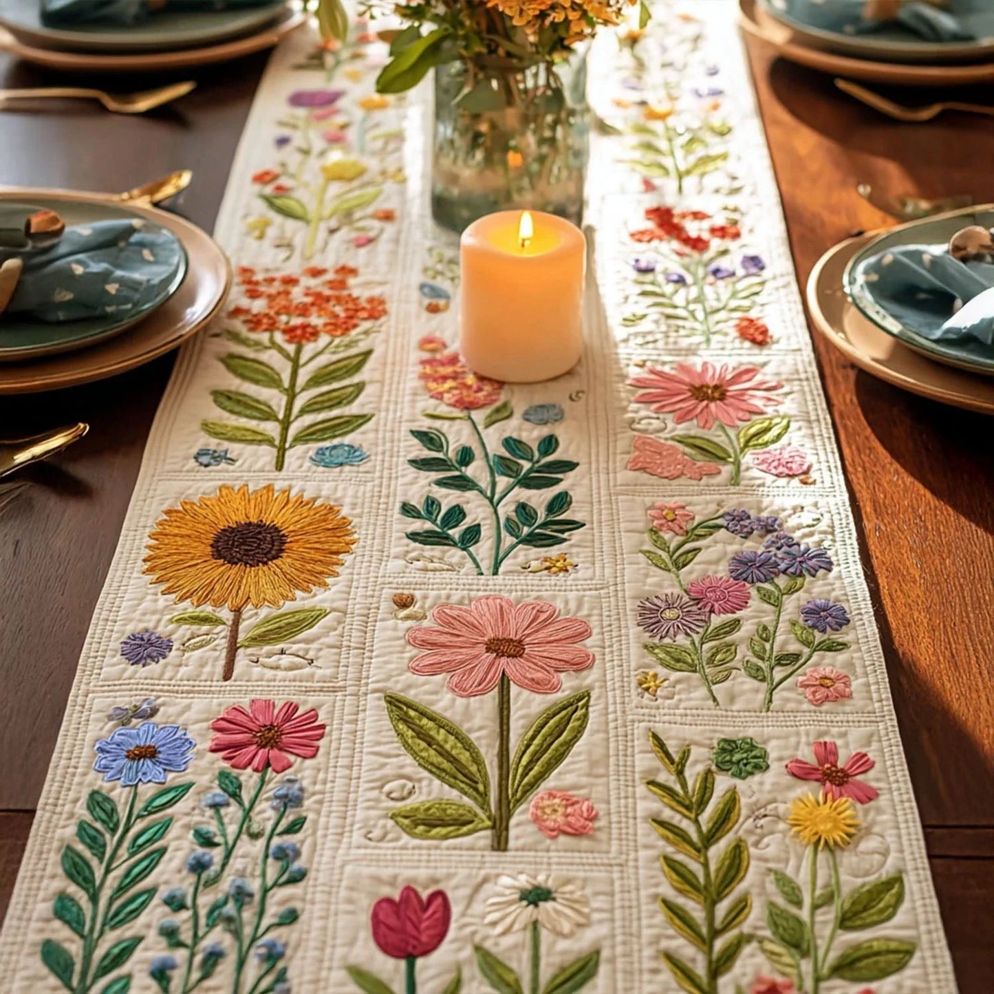 Quilted Botanicals Quilted Table Runner
