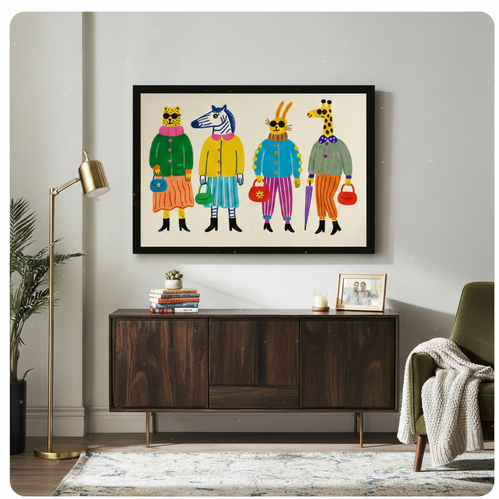 Funky Dressed Animals Fashion Illustration Canvas Wall Art 3211