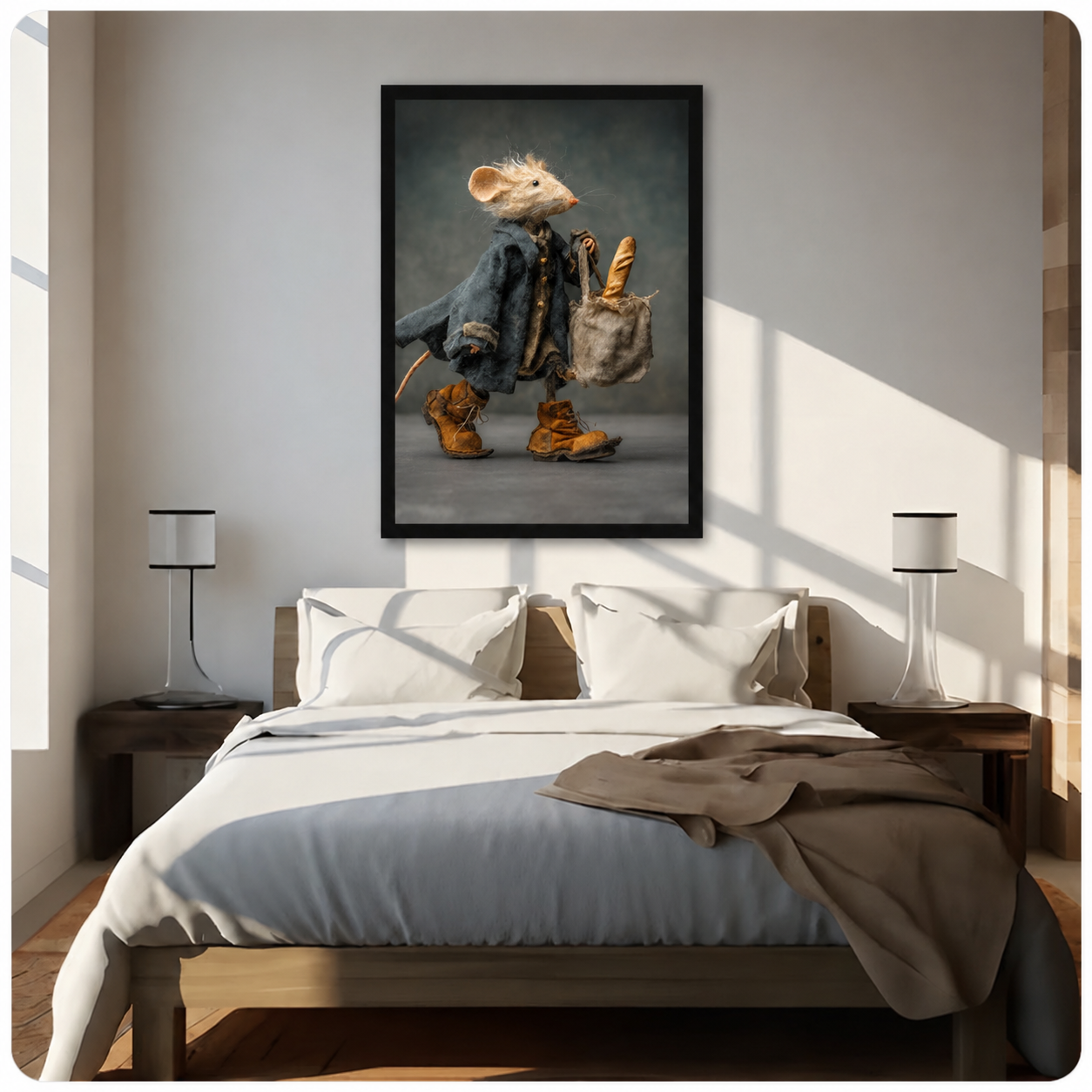 Dapper Mouse with Baguette Fantasy Canvas Wall Art