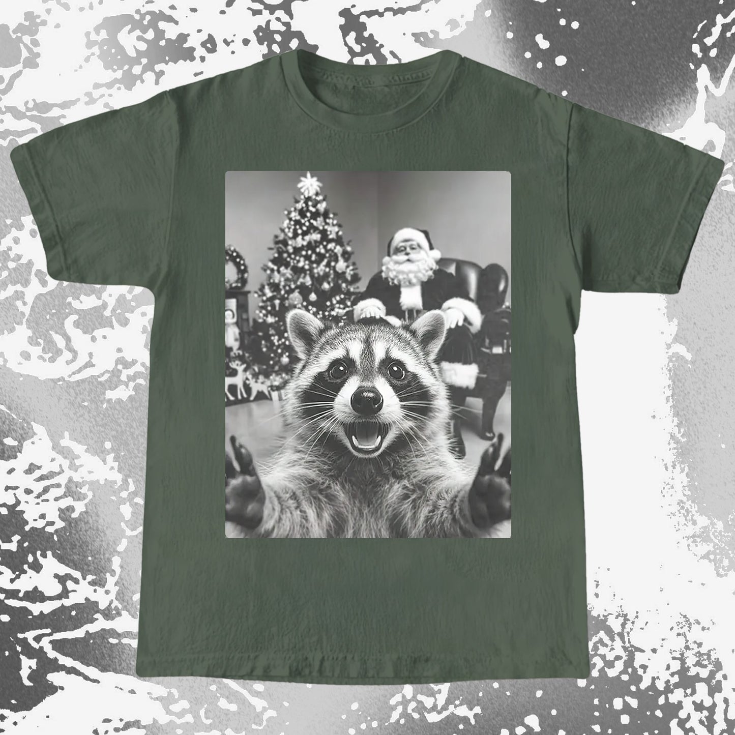 Raccoon Christmas Selfie With Santa Shirt, funny meme tee gift (view 8)