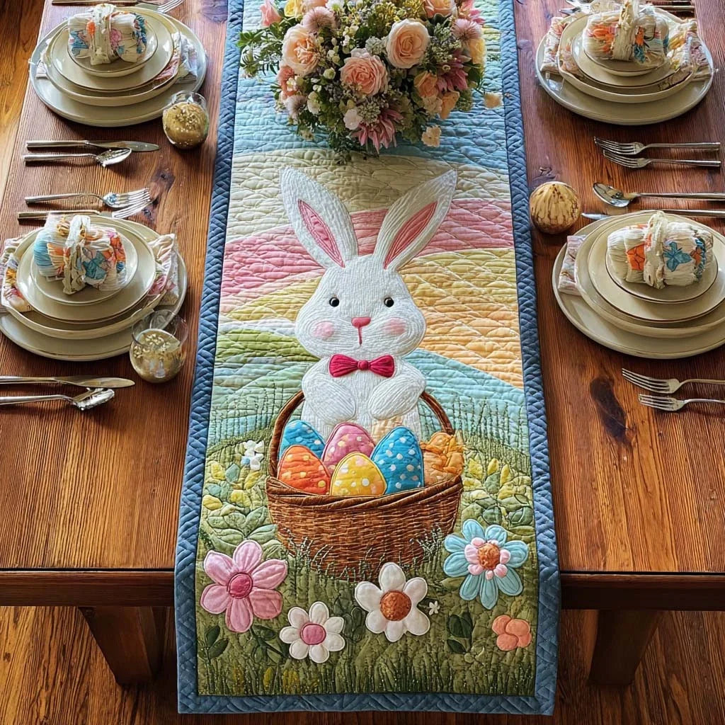 Rainbow Bunny Centerpiece Quilted Table Runner