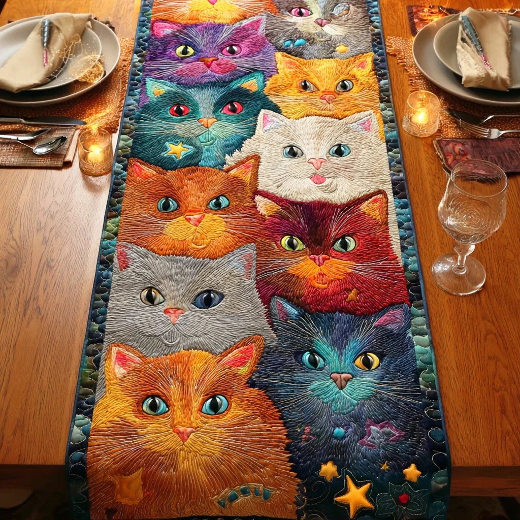 Rainbow Paws Parade Quilted Table Runner
