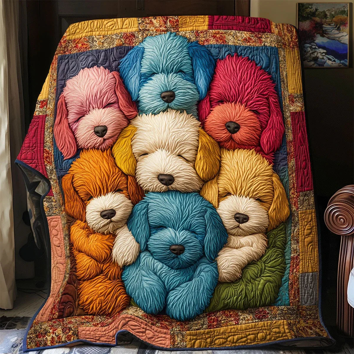 Rainbow Puppies Quilt Blanket